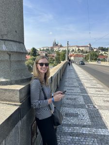 Nicole Burnham stands on the Charles Bridge in Prague